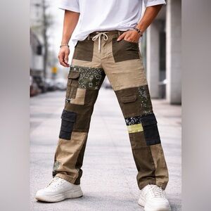 THRT men’s Herald Patchwork Cargo Pants Men’s size 42 Khaki brown Olive Bandana